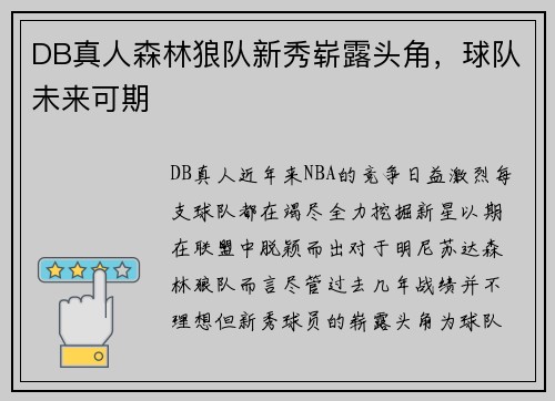 DB真人森林狼队新秀崭露头角，球队未来可期
