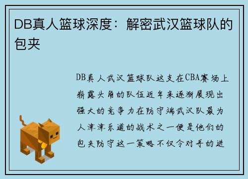 DB真人篮球深度：解密武汉篮球队的包夹
